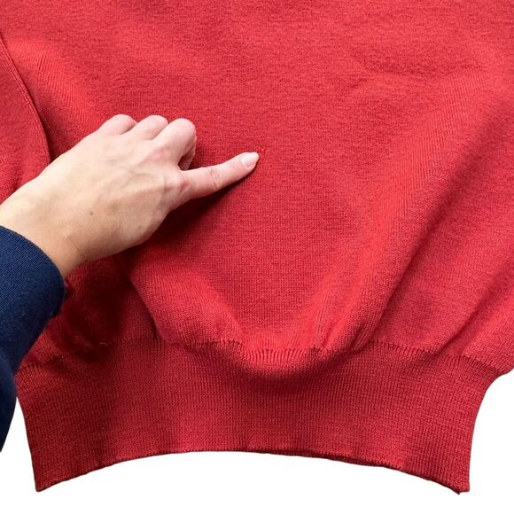 Vintage 80s Womens Mock Neck Sweater Small Rust Micro Floral Embroidered Fall - Picture 14 of 16